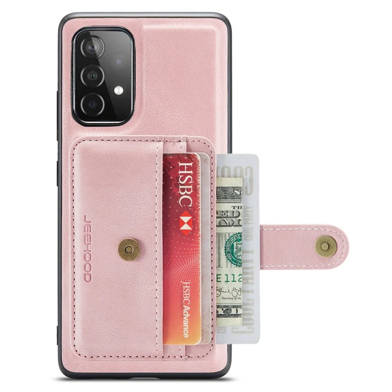JEEHOOD for Samsung Galaxy A32 4G (EU Version) 2-in-1 Design Leather Coated TPU Cover Wallet RFID Blocking Anti-drop Phone Case - Pink
