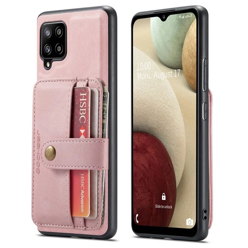 JEEHOOD for Samsung Galaxy A42 5G Detachable Design Leather Coated TPU Shell Strong Magnet Wallet RFID Blocking Protective Phone Case - Pink