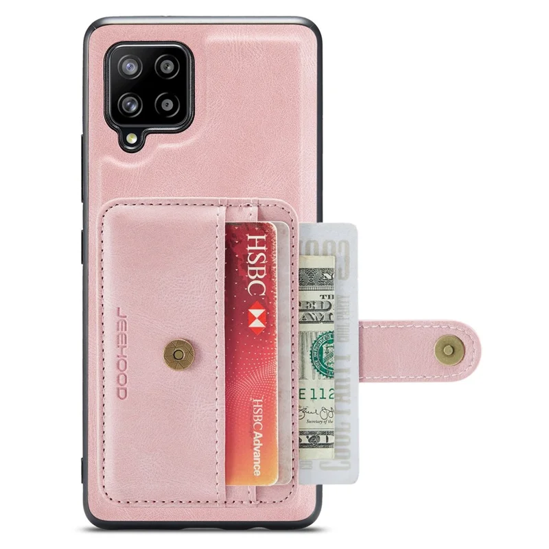 JEEHOOD for Samsung Galaxy A42 5G Detachable Design Leather Coated TPU Shell Strong Magnet Wallet RFID Blocking Protective Phone Case - Pink
