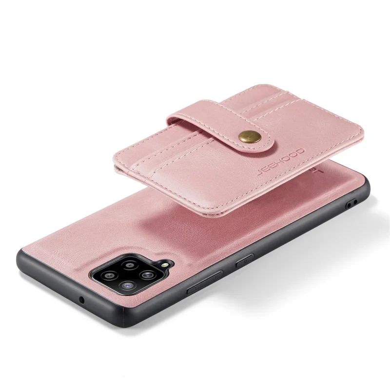 JEEHOOD for Samsung Galaxy A22 4G (EU Version) Drop-proof Anti-scratch Magnetic Wallet Detachable Design Cover Leather Coated TPU RFID Blocking Phone Case - Pink