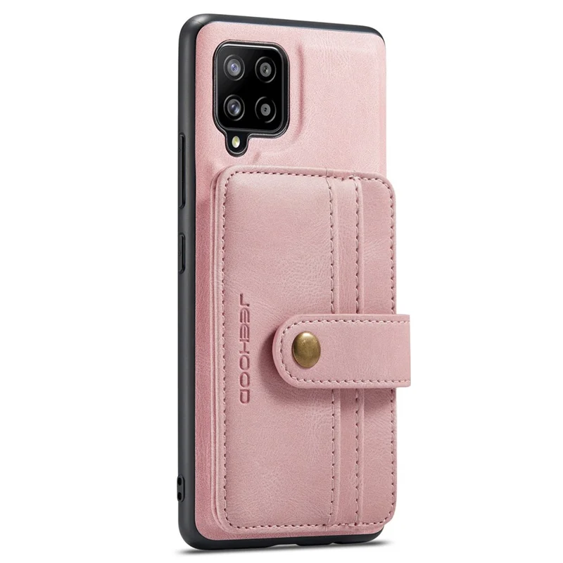 JEEHOOD for Samsung Galaxy A22 4G (EU Version) Drop-proof Anti-scratch Magnetic Wallet Detachable Design Cover Leather Coated TPU RFID Blocking Phone Case - Pink