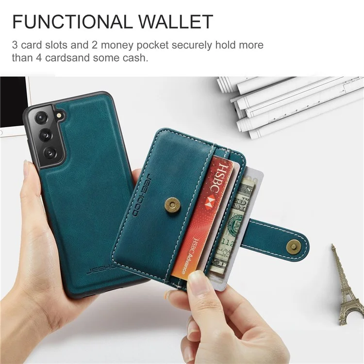 Cubierta Desmontable De Jeehood Para Samsung Galaxy S20 Plus 4G/5G Magnet Wallet Cuero Recubierto TPU RFID Bloqueo De Teléfonos Móviles Bloqueo De Teléfono Móvil - Azul
