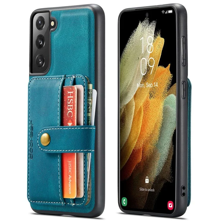 Étui Détachable Jeehood Pour Samsung Galaxy S21 4G / 5G Portefeuille Fonction En Cuir TPU RFID Blocking Mobile Phone Shell - Bleu