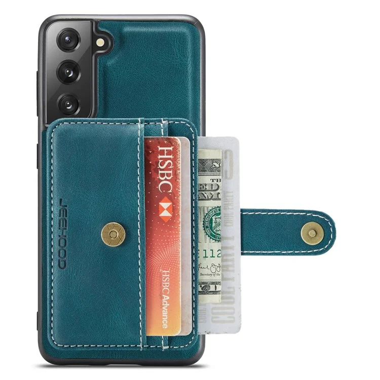 Étui Détachable Jeehood Pour Samsung Galaxy S21 4G / 5G Portefeuille Fonction En Cuir TPU RFID Blocking Mobile Phone Shell - Bleu