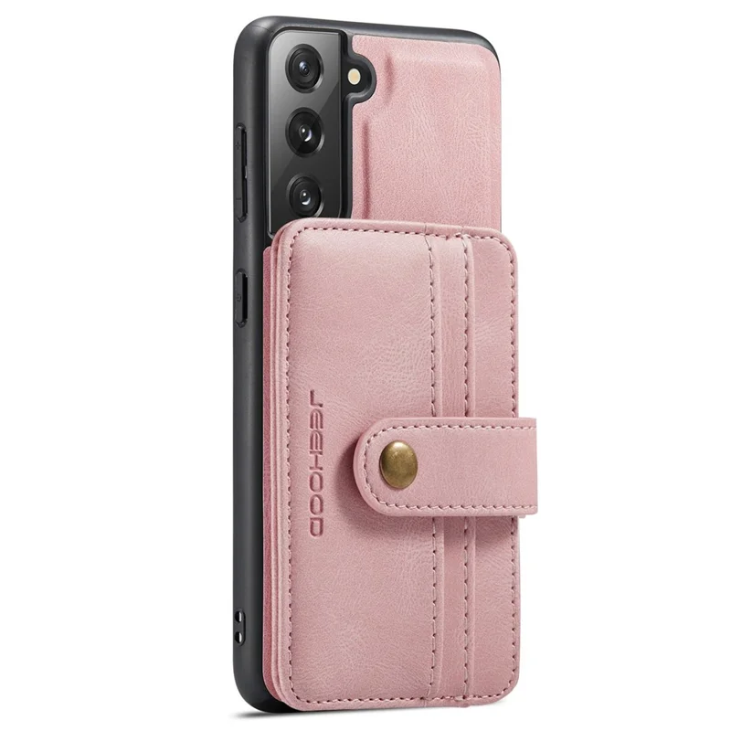 JEEHOOD Detachable Case for Samsung Galaxy S21 4G/5G Wallet Function Leather Coated TPU RFID Blocking Mobile Phone Shell - Pink