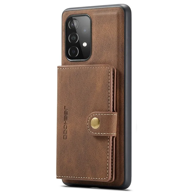 JEEHOOD For Samsung Galaxy A32 5G/M32 5G Magnetic Wallet Phone Cover Detachable Leather Coated TPU Kickstand Phone Case - Brown