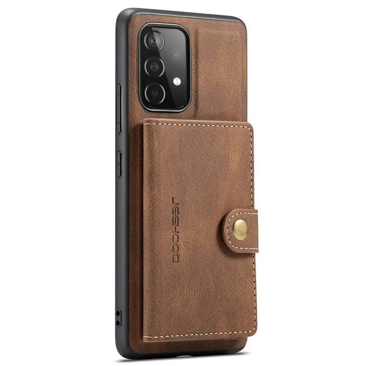 JEEHOOD For Samsung Galaxy A32 5G/M32 5G Magnetic Wallet Phone Cover Detachable Leather Coated TPU Kickstand Phone Case - Brown