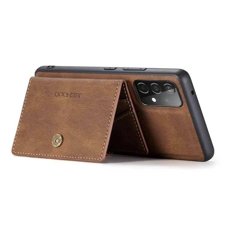 JEEHOOD For Samsung Galaxy A32 5G/M32 5G Magnetic Wallet Phone Cover Detachable Leather Coated TPU Kickstand Phone Case - Brown