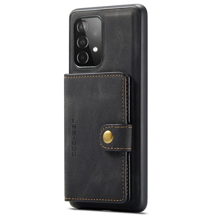 JEEHOOD For Samsung Galaxy A32 4G (EU Version) Detachable Magnetic Absorption Wallet Phone Cover Leather Coated TPU Case with Kickstand - Black
