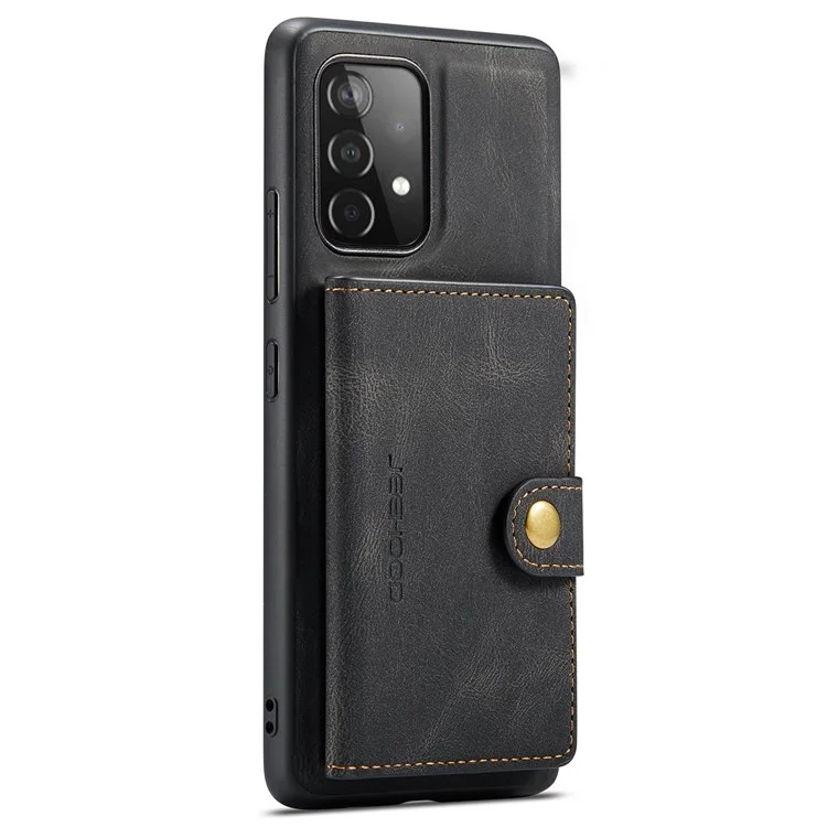 JEEHOOD For Samsung Galaxy A32 4G (EU Version) Detachable Magnetic Absorption Wallet Phone Cover Leather Coated TPU Case with Kickstand - Black