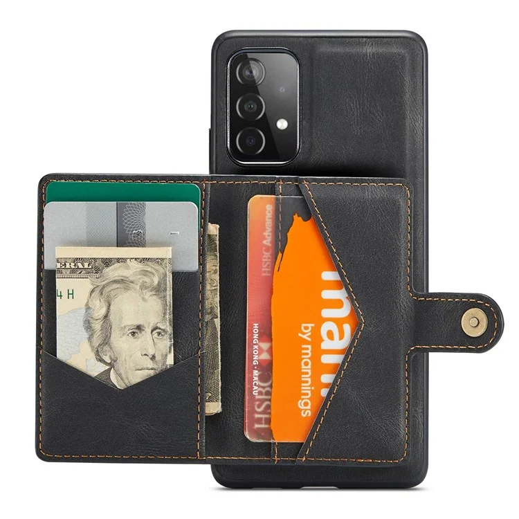 JEEHOOD For Samsung Galaxy A32 4G (EU Version) Detachable Magnetic Absorption Wallet Phone Cover Leather Coated TPU Case with Kickstand - Black