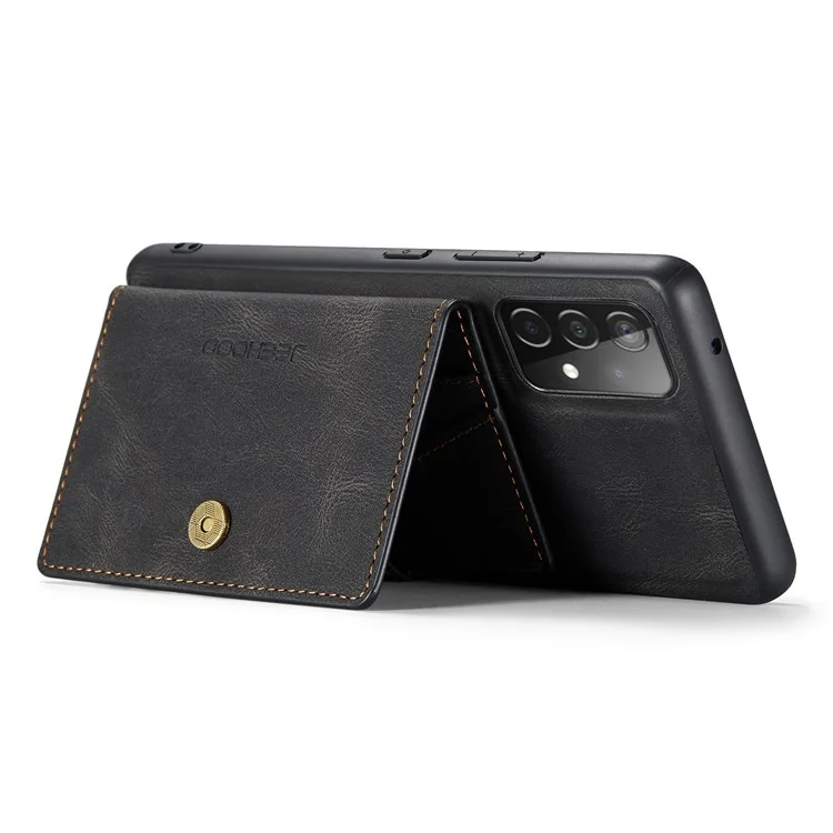JEEHOOD For Samsung Galaxy A32 4G (EU Version) Detachable Magnetic Absorption Wallet Phone Cover Leather Coated TPU Case with Kickstand - Black