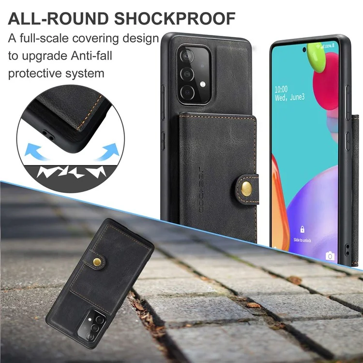 JEEHOOD For Samsung Galaxy A32 4G (EU Version) Detachable Magnetic Absorption Wallet Phone Cover Leather Coated TPU Case with Kickstand - Black