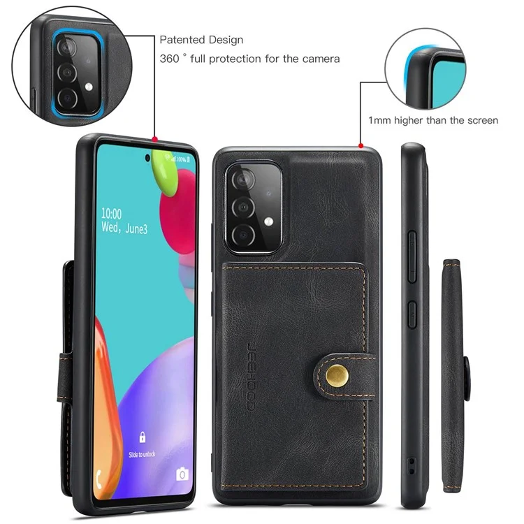 JEEHOOD For Samsung Galaxy A32 4G (EU Version) Detachable Magnetic Absorption Wallet Phone Cover Leather Coated TPU Case with Kickstand - Black