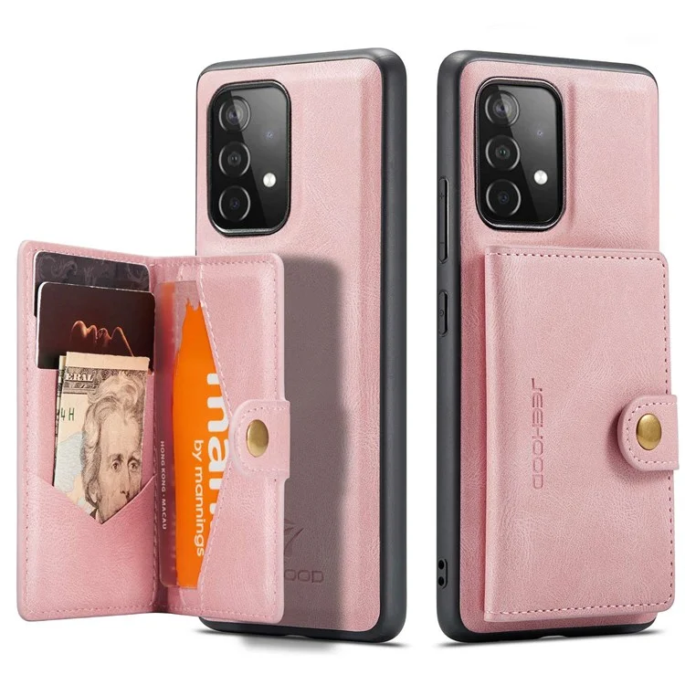 Jeehood Para Samsung Galaxy A73 5G Case de TPU de Cuero Con Recubrimiento PU Desmontable Cubierta de Teléfono de la Billetera Anti-droppu - Oro Rosa