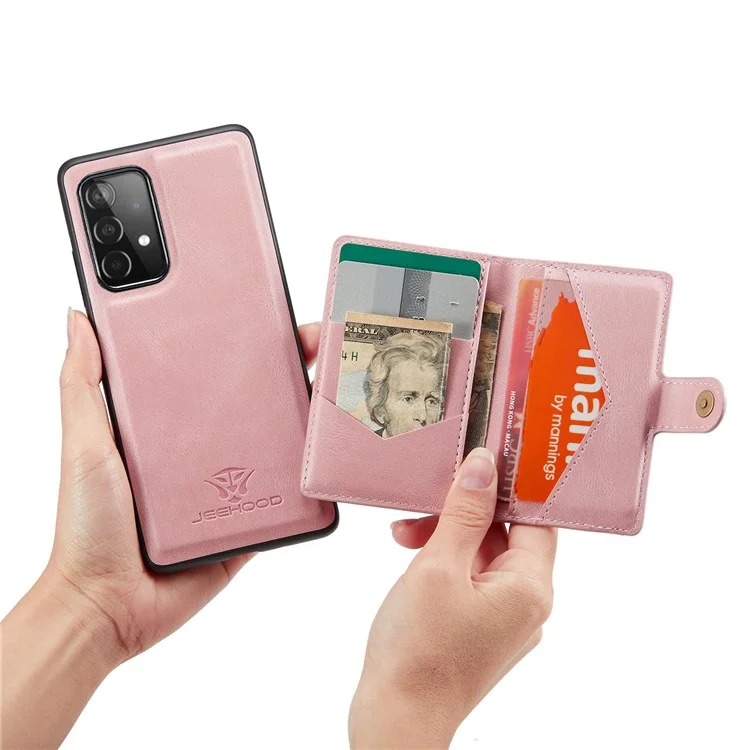 Jeehood Para Samsung Galaxy A73 5G Case de TPU de Cuero Con Recubrimiento PU Desmontable Cubierta de Teléfono de la Billetera Anti-droppu - Oro Rosa