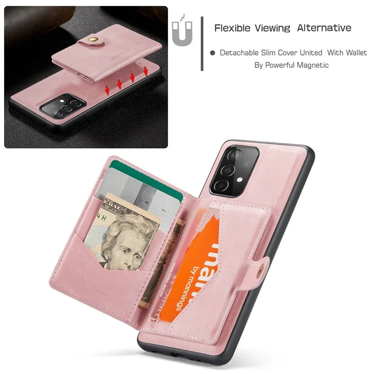 Jeehood Para Samsung Galaxy A73 5G Case de TPU de Cuero Con Recubrimiento PU Desmontable Cubierta de Teléfono de la Billetera Anti-droppu - Oro Rosa