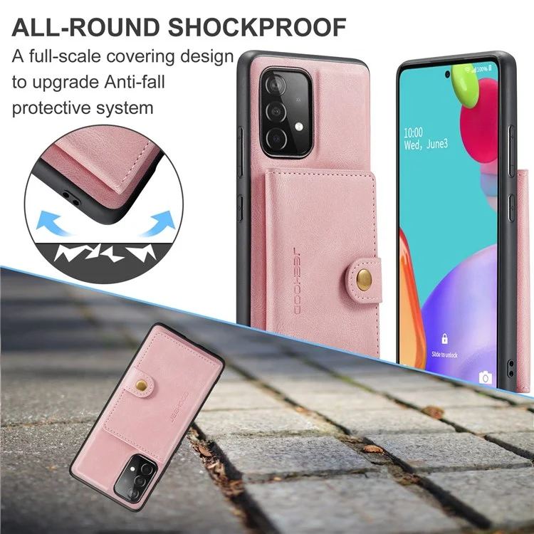 Jeehood Para Samsung Galaxy A73 5G Case de TPU de Cuero Con Recubrimiento PU Desmontable Cubierta de Teléfono de la Billetera Anti-droppu - Oro Rosa