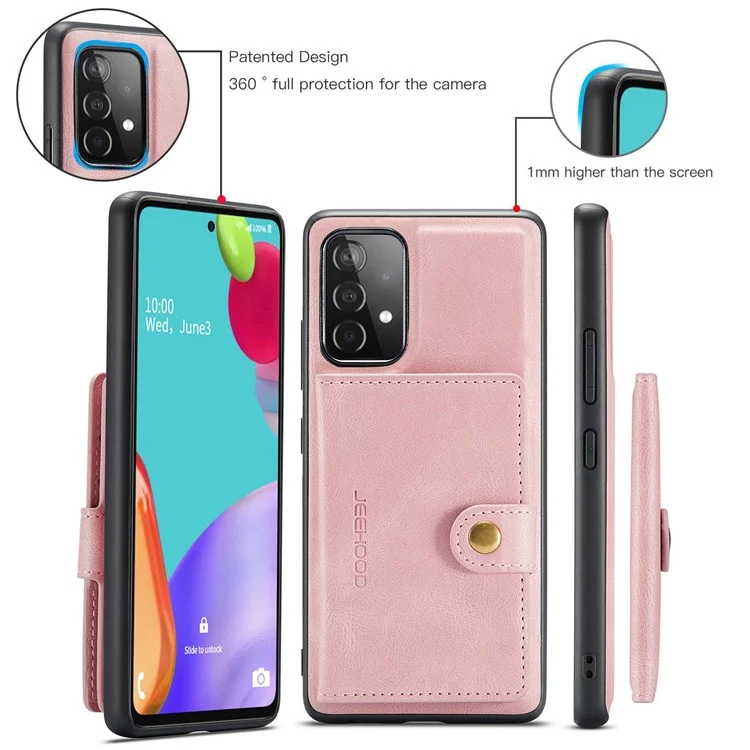 Jeehood Para Samsung Galaxy A73 5G Case de TPU de Cuero Con Recubrimiento PU Desmontable Cubierta de Teléfono de la Billetera Anti-droppu - Oro Rosa