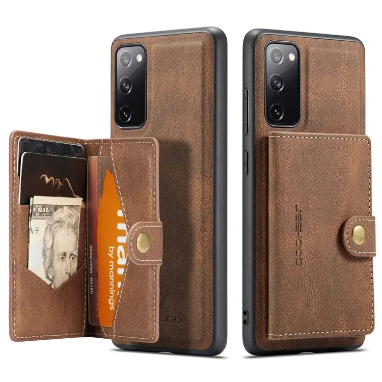 JEEHOOD For Samsung Galaxy S20 FE 2022/S20 FE 4G/S20 FE 5G/S20 Lite Wallet Kickstand Cover Detachable 2-in-1 PU Leather Coated TPU Phone Case - Brown
