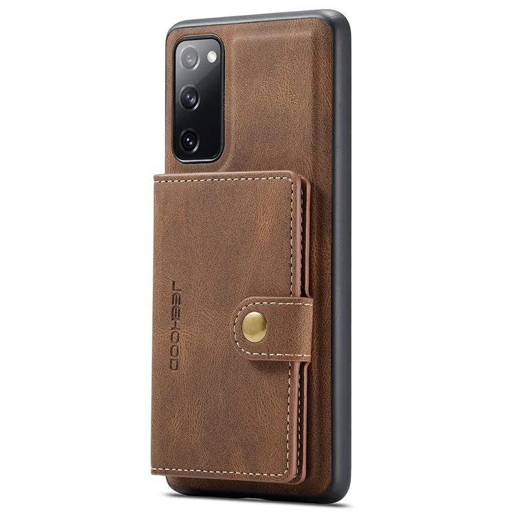 JEEHOOD For Samsung Galaxy S20 FE 2022/S20 FE 4G/S20 FE 5G/S20 Lite Wallet Kickstand Cover Detachable 2-in-1 PU Leather Coated TPU Phone Case - Brown