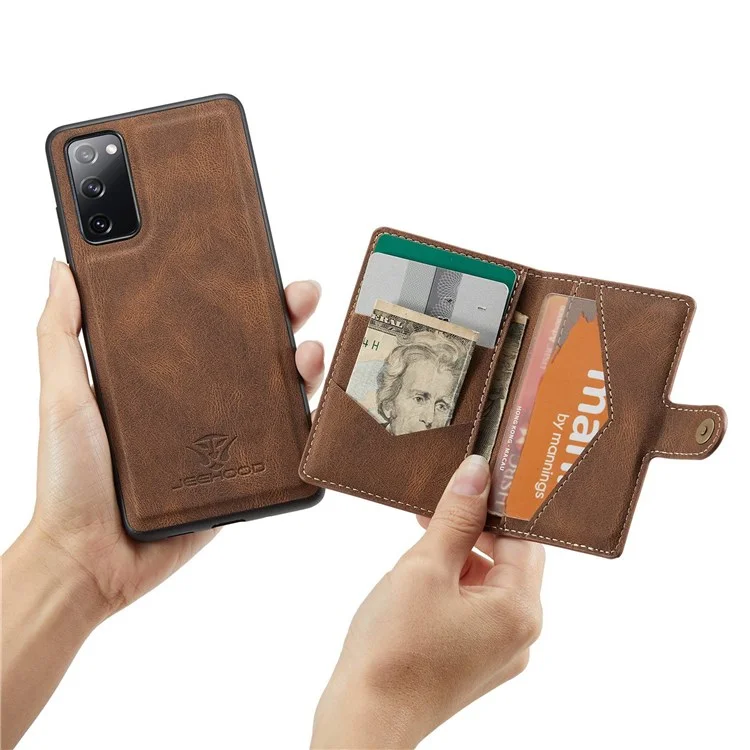 JEEHOOD For Samsung Galaxy S20 FE 2022/S20 FE 4G/S20 FE 5G/S20 Lite Wallet Kickstand Cover Detachable 2-in-1 PU Leather Coated TPU Phone Case - Brown