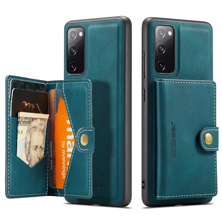 JEEHOOD For Samsung Galaxy S20 FE 2022/S20 FE 4G/S20 FE 5G/S20 Lite Wallet Kickstand Cover Detachable 2-in-1 PU Leather Coated TPU Phone Case - Green