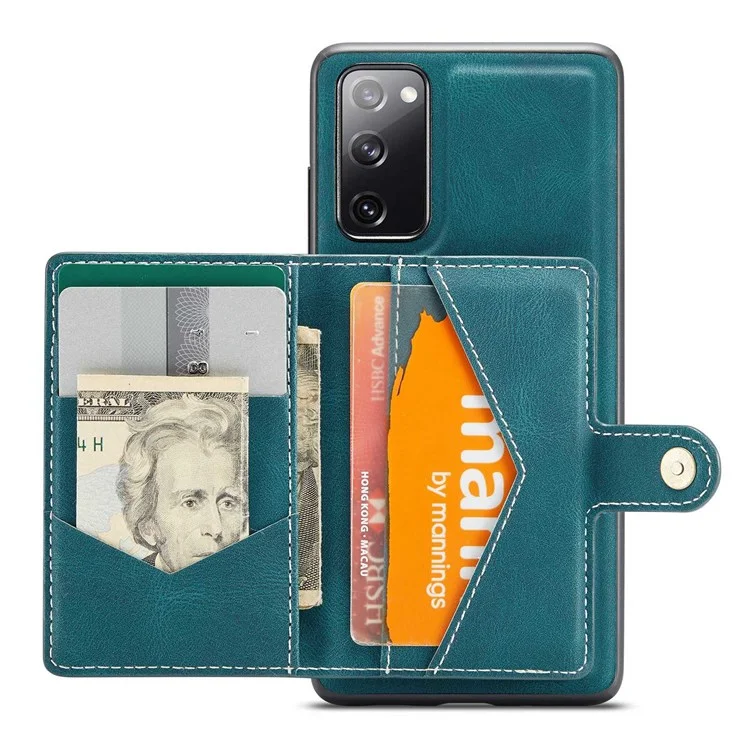 JEEHOOD For Samsung Galaxy S20 FE 2022/S20 FE 4G/S20 FE 5G/S20 Lite Wallet Kickstand Cover Detachable 2-in-1 PU Leather Coated TPU Phone Case - Green
