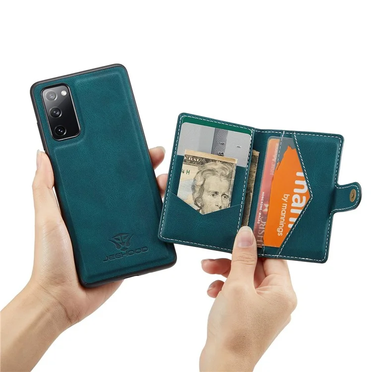 JEEHOOD For Samsung Galaxy S20 FE 2022/S20 FE 4G/S20 FE 5G/S20 Lite Wallet Kickstand Cover Detachable 2-in-1 PU Leather Coated TPU Phone Case - Green