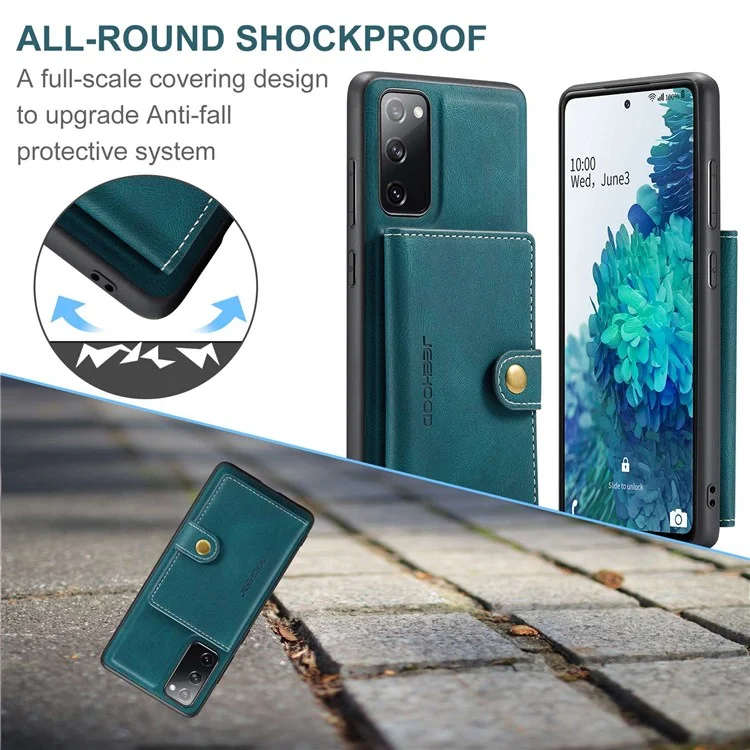 JEEHOOD For Samsung Galaxy S20 FE 2022/S20 FE 4G/S20 FE 5G/S20 Lite Wallet Kickstand Cover Detachable 2-in-1 PU Leather Coated TPU Phone Case - Green
