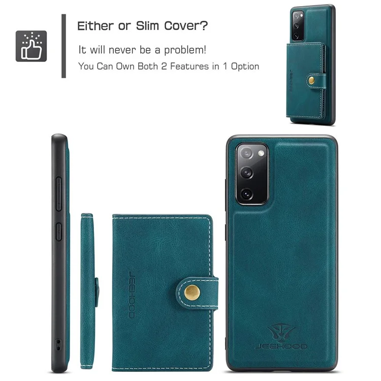 JEEHOOD For Samsung Galaxy S20 FE 2022/S20 FE 4G/S20 FE 5G/S20 Lite Wallet Kickstand Cover Detachable 2-in-1 PU Leather Coated TPU Phone Case - Green