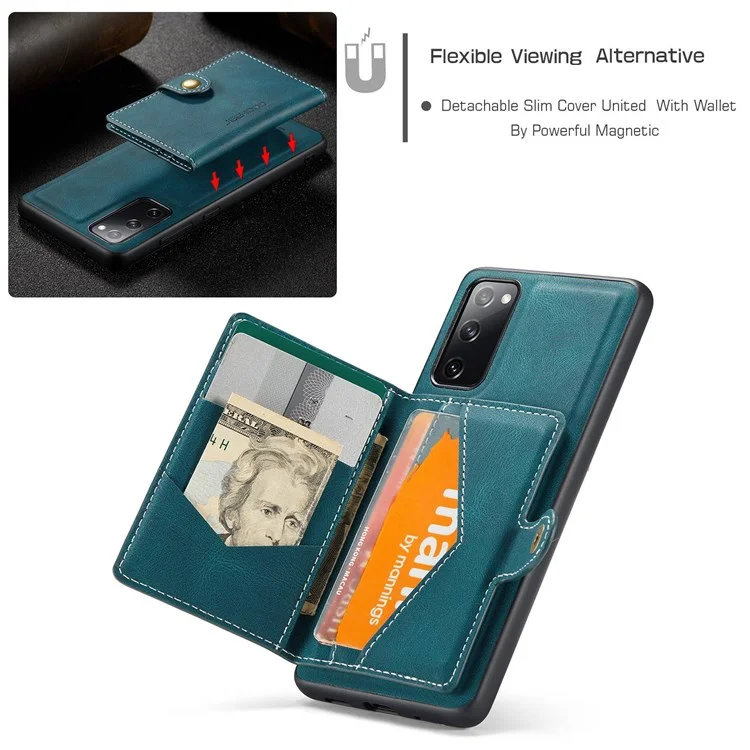 JEEHOOD For Samsung Galaxy S20 FE 2022/S20 FE 4G/S20 FE 5G/S20 Lite Wallet Kickstand Cover Detachable 2-in-1 PU Leather Coated TPU Phone Case - Green