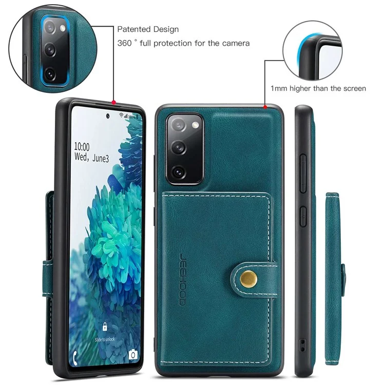 JEEHOOD For Samsung Galaxy S20 FE 2022/S20 FE 4G/S20 FE 5G/S20 Lite Wallet Kickstand Cover Detachable 2-in-1 PU Leather Coated TPU Phone Case - Green