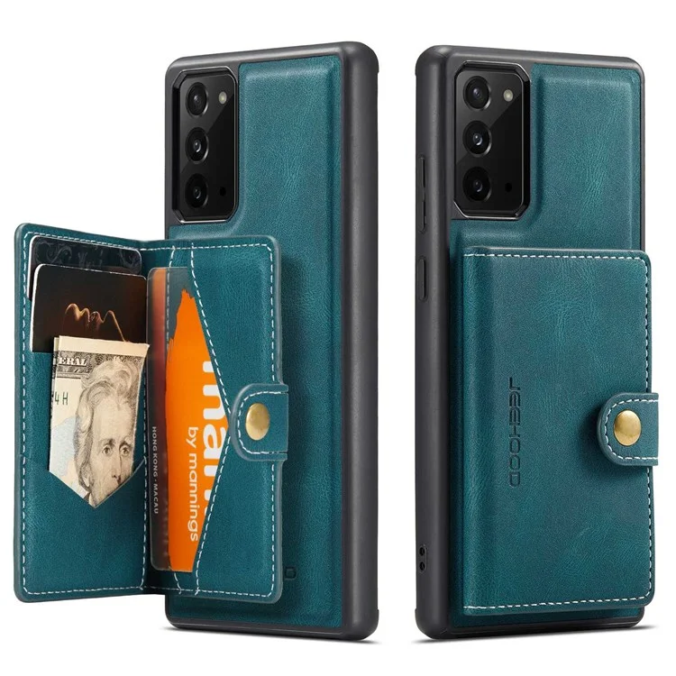 JEEHOOD For Samsung Galaxy Note20 4G/Note20 5G Detachable Leather Coated TPU Case Kickstand Wallet Phone Protective Cover - Green