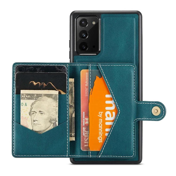 JEEHOOD For Samsung Galaxy Note20 4G/Note20 5G Detachable Leather Coated TPU Case Kickstand Wallet Phone Protective Cover - Green