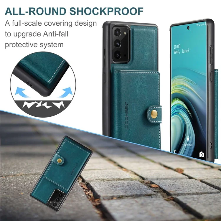 JEEHOOD For Samsung Galaxy Note20 4G/Note20 5G Detachable Leather Coated TPU Case Kickstand Wallet Phone Protective Cover - Green