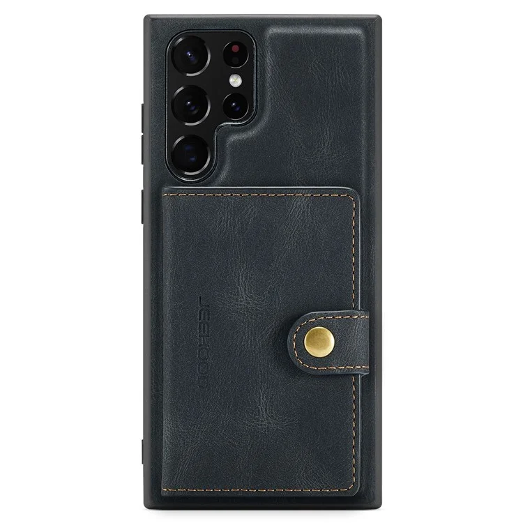 JEEHOOD For Samsung Galaxy S22 Ultra 5G Detachable Leather Coated TPU Case Wallet Kickstand Drop-proof Phone Cover - Black