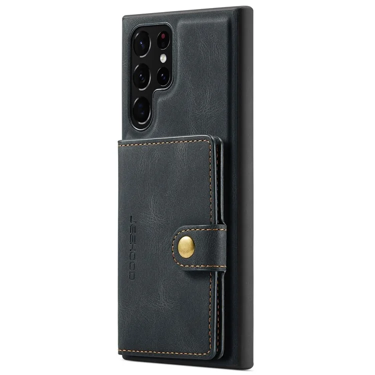 JEEHOOD For Samsung Galaxy S22 Ultra 5G Detachable Leather Coated TPU Case Wallet Kickstand Drop-proof Phone Cover - Black