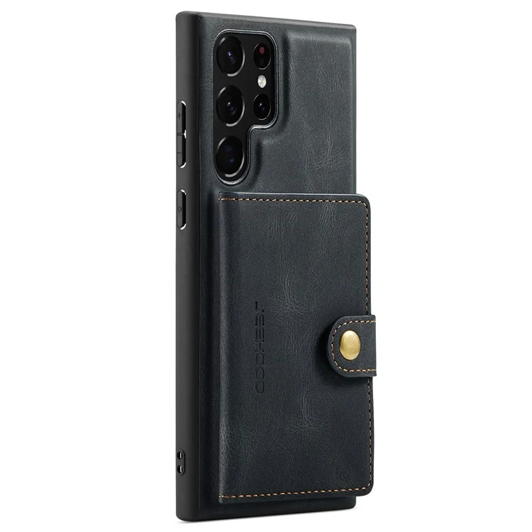 JEEHOOD For Samsung Galaxy S22 Ultra 5G Detachable Leather Coated TPU Case Wallet Kickstand Drop-proof Phone Cover - Black