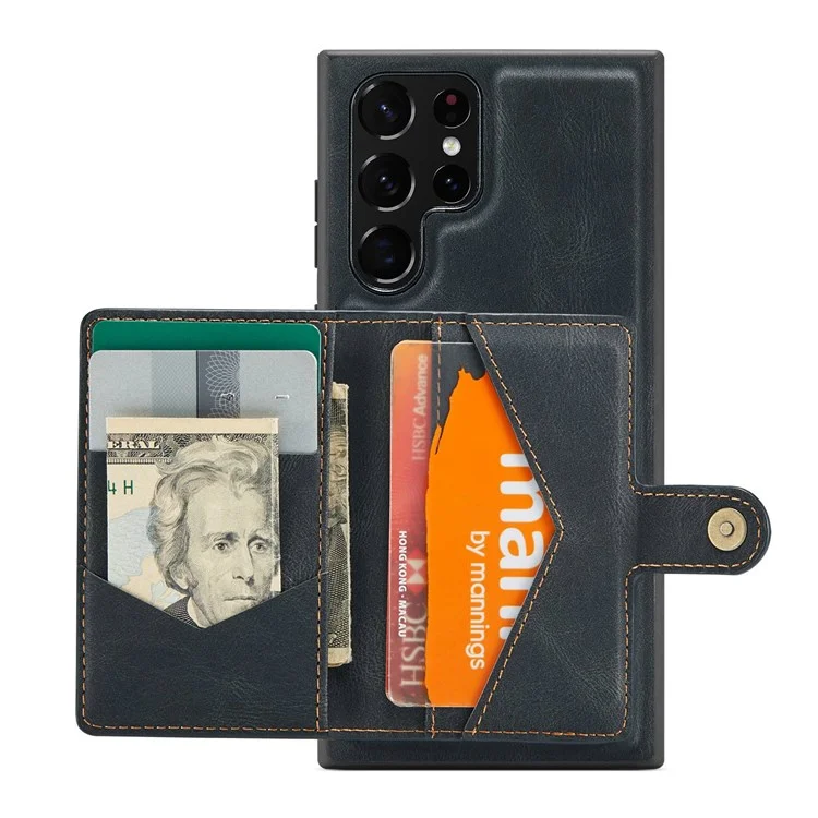 JEEHOOD For Samsung Galaxy S22 Ultra 5G Detachable Leather Coated TPU Case Wallet Kickstand Drop-proof Phone Cover - Black
