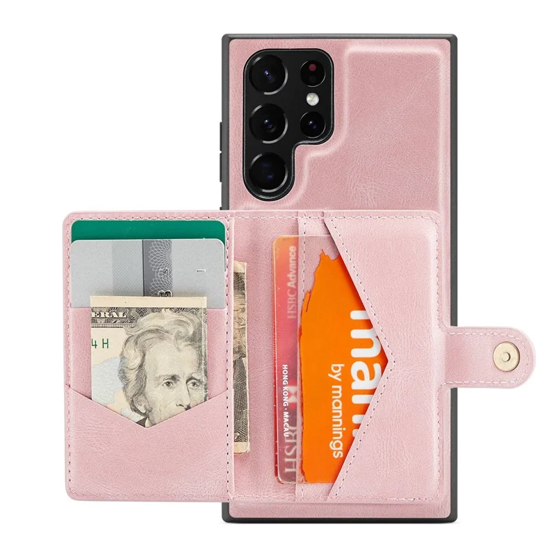 JEEHOOD For Samsung Galaxy S22 Ultra 5G Detachable Leather Coated TPU Case Wallet Kickstand Drop-proof Phone Cover - Rose Gold