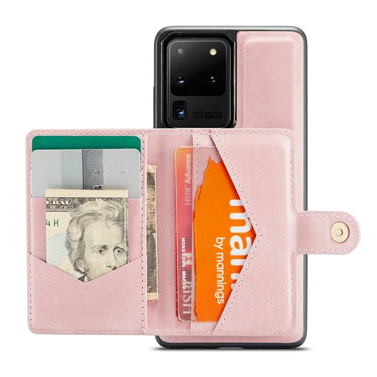 Jeehood Per Samsung Galaxy S20 Ultra 4G/S20 Ultra 5G Portafoglio Telefonico Staccabile Portafoglio Cavestatore Magnetica in Pelle Magnetica Custodia TPU - Oro Rosa