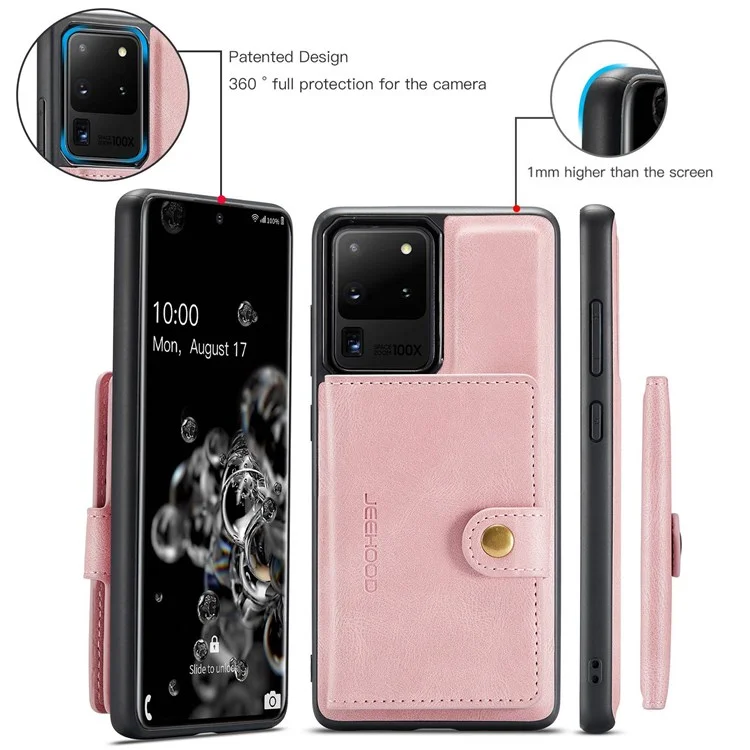Jeehood Per Samsung Galaxy S20 Ultra 4G/S20 Ultra 5G Portafoglio Telefonico Staccabile Portafoglio Cavestatore Magnetica in Pelle Magnetica Custodia TPU - Oro Rosa