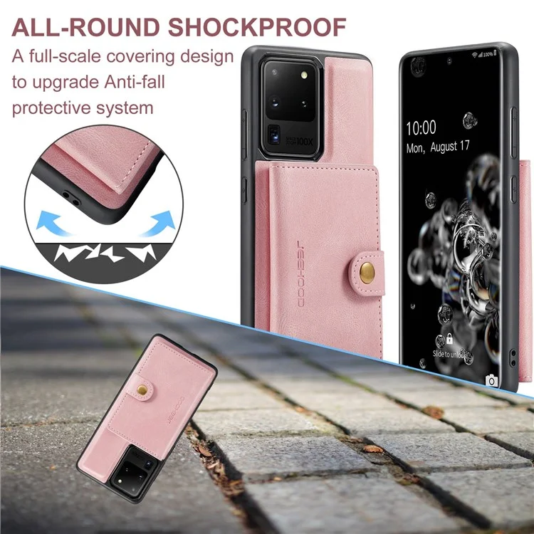 Jeehood Para Samsung Galaxy S20 Ultra 4G/S20 Ultra 5G Teléfono Desmontable Billetera de Tope de Tope de Cuero Magnético Recubierto de TPU - Oro Rosa