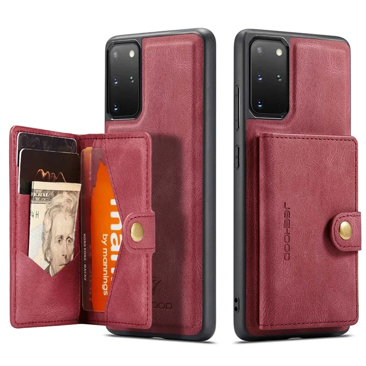 JEEHOOD Per Samsung Galaxy S20 Plus 4G/S20 Plus 5G Custodia Staccabile 2-in-1 Rivestita in Pelle PU Cover Wallet con Supporto - Rosso