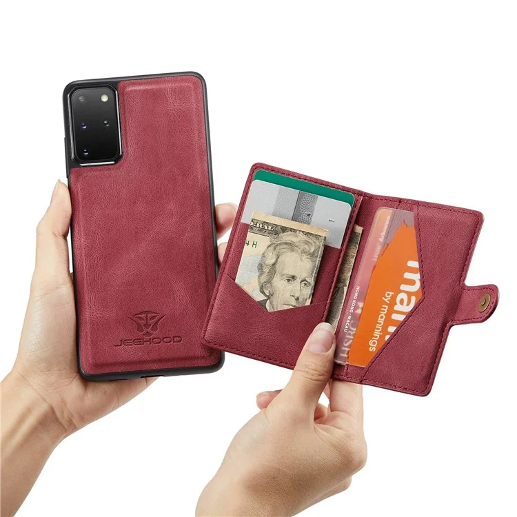 JEEHOOD Per Samsung Galaxy S20 Plus 4G/S20 Plus 5G Custodia Staccabile 2-in-1 Rivestita in Pelle PU Cover Wallet con Supporto - Rosso