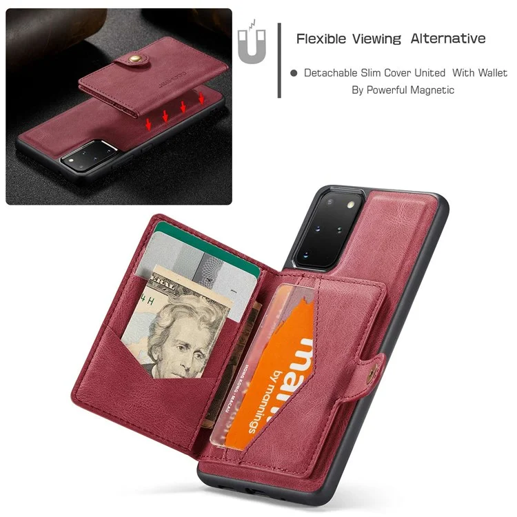 JEEHOOD Per Samsung Galaxy S20 Plus 4G/S20 Plus 5G Custodia Staccabile 2-in-1 Rivestita in Pelle PU Cover Wallet con Supporto - Rosso