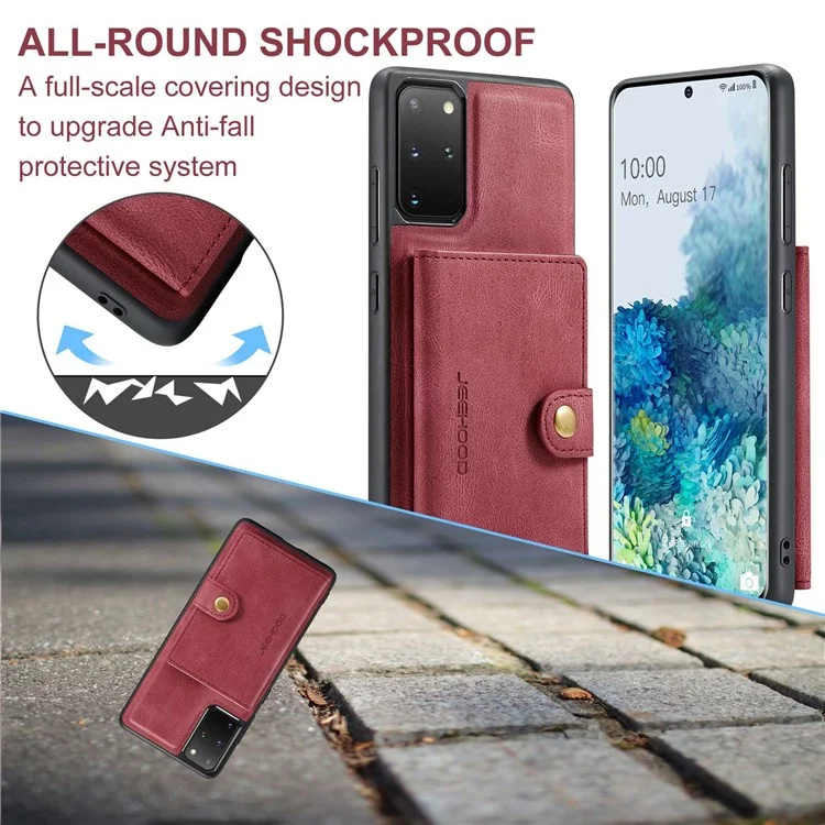 JEEHOOD Per Samsung Galaxy S20 Plus 4G/S20 Plus 5G Custodia Staccabile 2-in-1 Rivestita in Pelle PU Cover Wallet con Supporto - Rosso