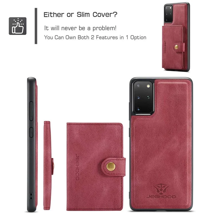 JEEHOOD Per Samsung Galaxy S20 Plus 4G/S20 Plus 5G Custodia Staccabile 2-in-1 Rivestita in Pelle PU Cover Wallet con Supporto - Rosso
