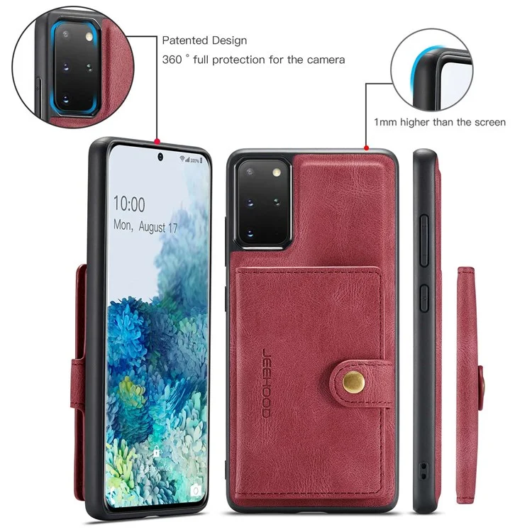 JEEHOOD Per Samsung Galaxy S20 Plus 4G/S20 Plus 5G Custodia Staccabile 2-in-1 Rivestita in Pelle PU Cover Wallet con Supporto - Rosso
